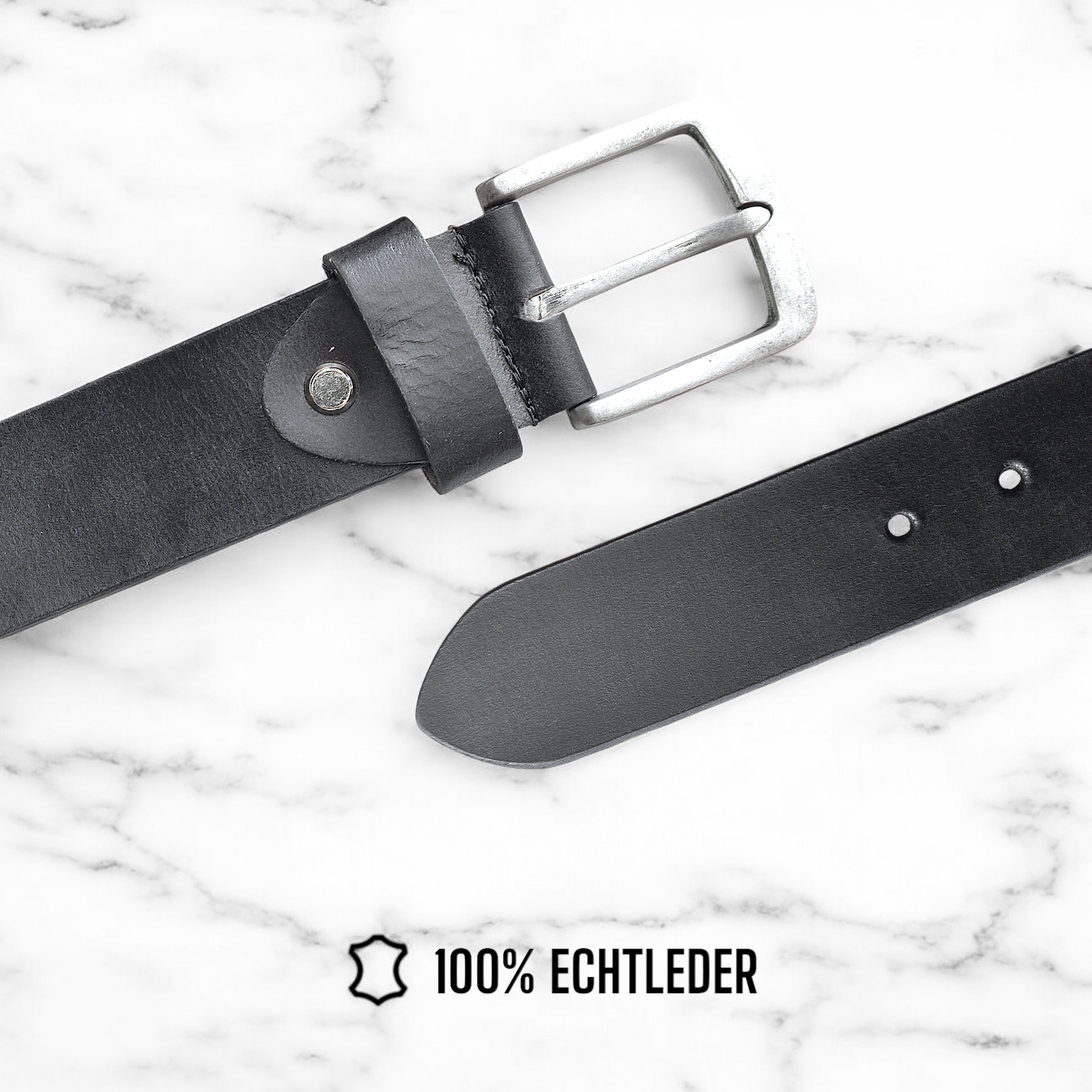 Herren Ledergürtel aus 100 % Büffelleder – Schwarz/Cognac, Handgefertigt, 3,8 cm