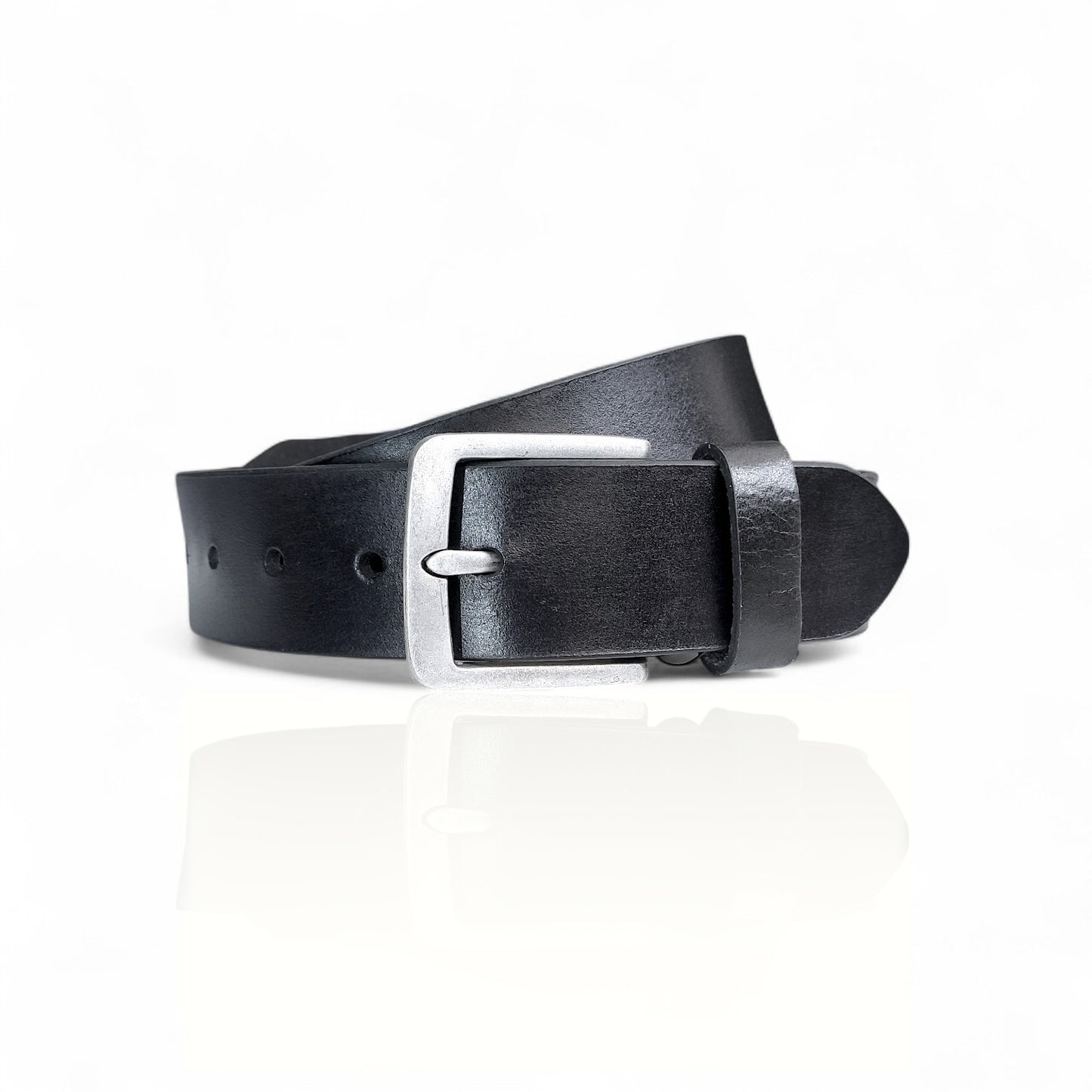 Herren Ledergürtel aus 100 % Büffelleder – Schwarz/Cognac, Handgefertigt, 3,8 cm