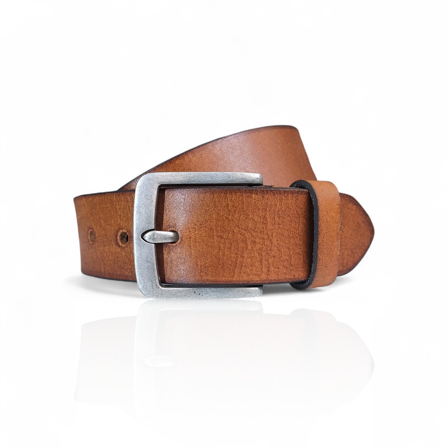 Herren Ledergürtel aus 100 % Büffelleder – Cognac/Schwarz, Handgefertigt, 3,8 cm