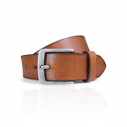Herren Ledergürtel aus 100 % Büffelleder – Cognac/Schwarz, Handgefertigt, 3,8 cm