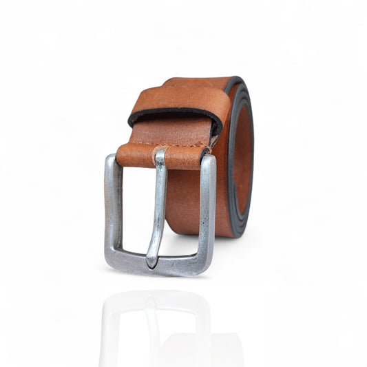 Herren Ledergürtel aus 100 % Büffelleder – Cognac/Schwarz, Handgefertigt, 3,8 cm