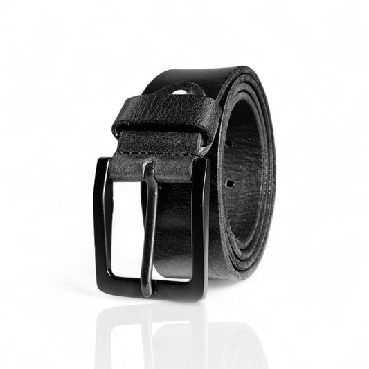 Herren Ledergürtel aus 100 % Büffelleder – Schwarz/Cognac, Handgefertigt, 3,8 cm