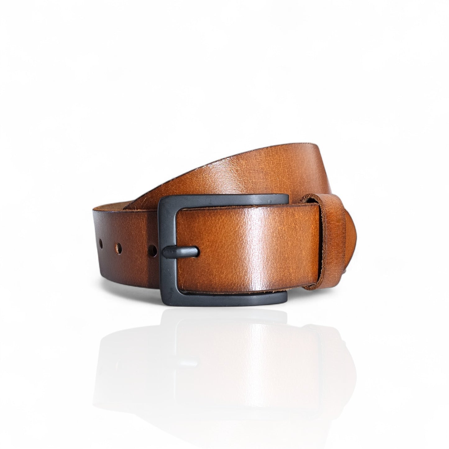 Herren Ledergürtel aus 100 % Büffelleder – Cognac/Schwarz, Handgefertigt, 3,8 cm