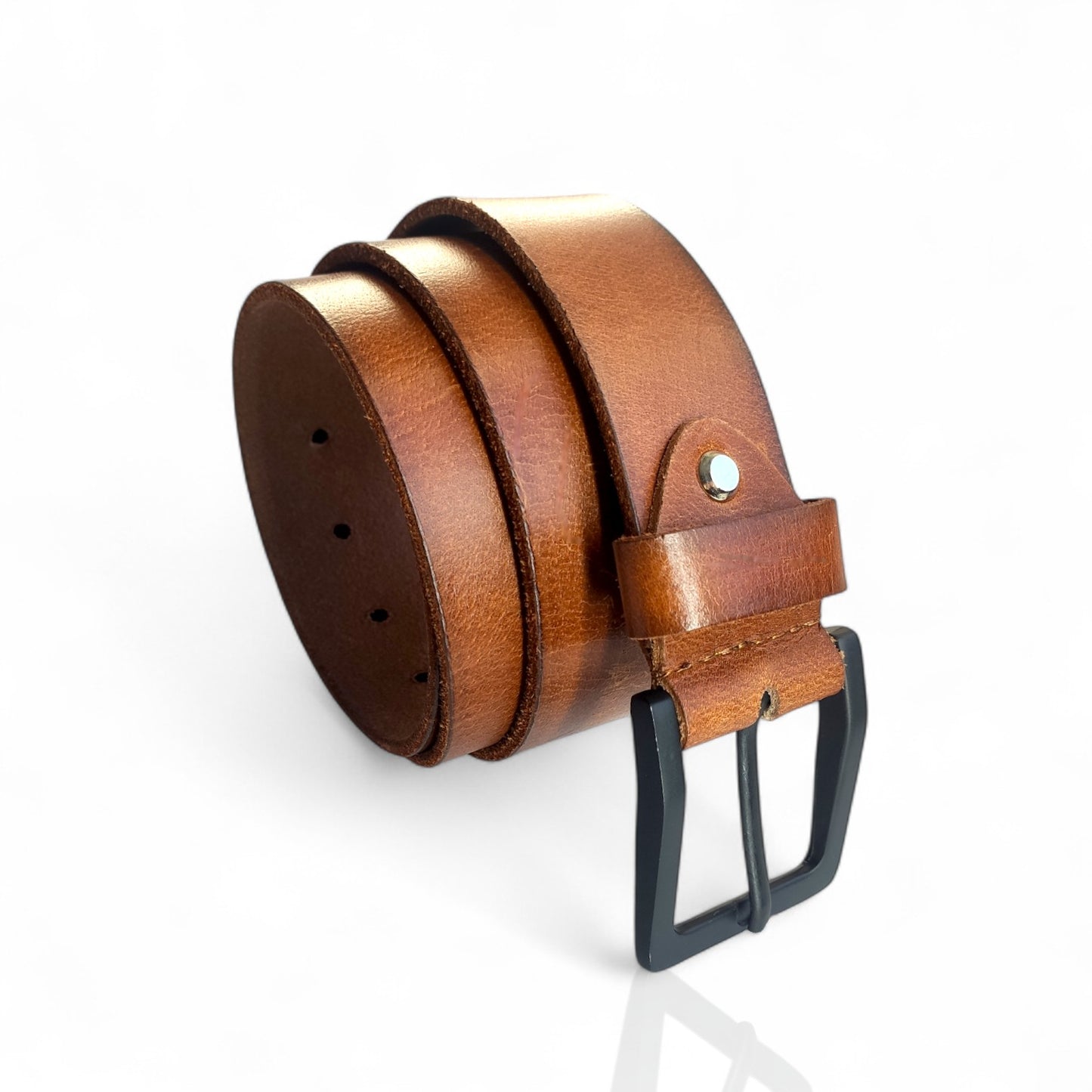 Herren Ledergürtel aus 100 % Büffelleder – Cognac/Schwarz, Handgefertigt, 3,8 cm