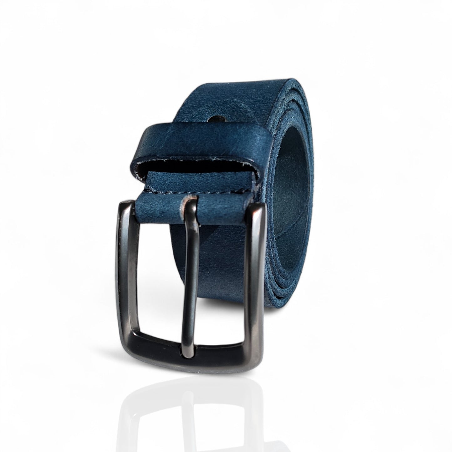 Gürtel aus 100% Büffelleder Marineblau/Schwarz/Cognac – Handgefertigt & 3,8cm Breite