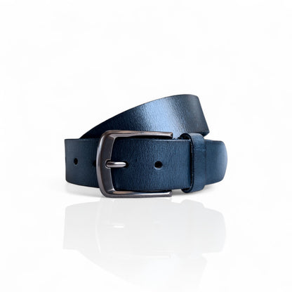 Gürtel aus 100% Büffelleder Marineblau/Schwarz/Cognac – Handgefertigt & 3,8cm Breite