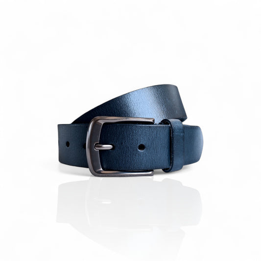 Gürtel aus 100% Büffelleder Marineblau/Schwarz/Cognac – Handgefertigt & 3,8cm Breite