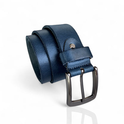 Gürtel aus 100% Büffelleder Marineblau/Schwarz/Cognac – Handgefertigt & 3,8cm Breite