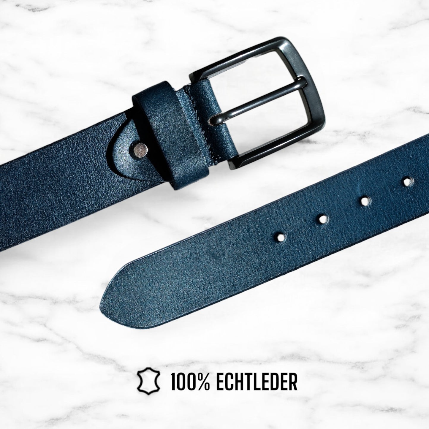 Gürtel aus 100% Büffelleder Marineblau/Schwarz/Cognac – Handgefertigt & 3,8cm Breite