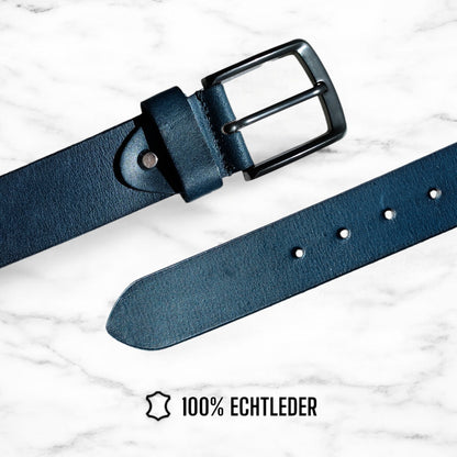 Gürtel aus 100% Büffelleder Marineblau/Schwarz/Cognac – Handgefertigt & 3,8cm Breite