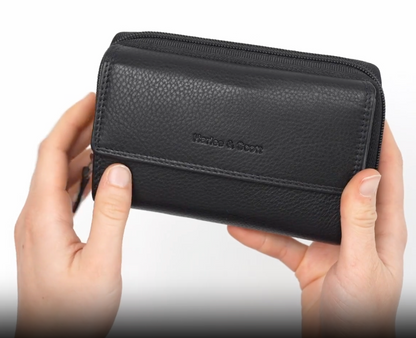 Women's Genuine Leather Wallet – RFID Protection, Zipper &amp; Snap Closure | Large Vintage Wallet with Coin Pocket | Harlee &amp; Scott